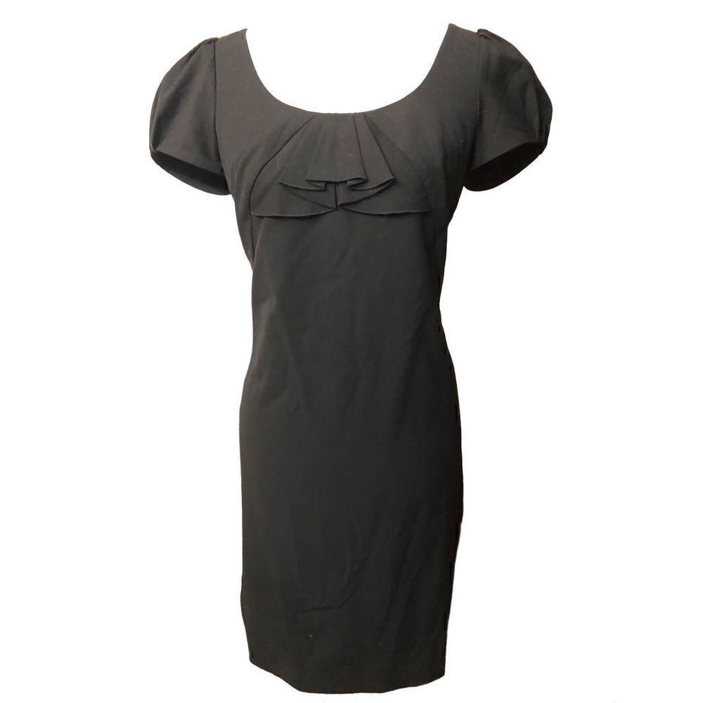 Ann Taylor Black Cap Sleeve Ruffle Shift Dress Career Cocktail EUC Size 6